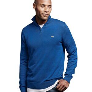 Men's S Lacoste Mock Neck Quarter Zip Sweater in Royal Blue